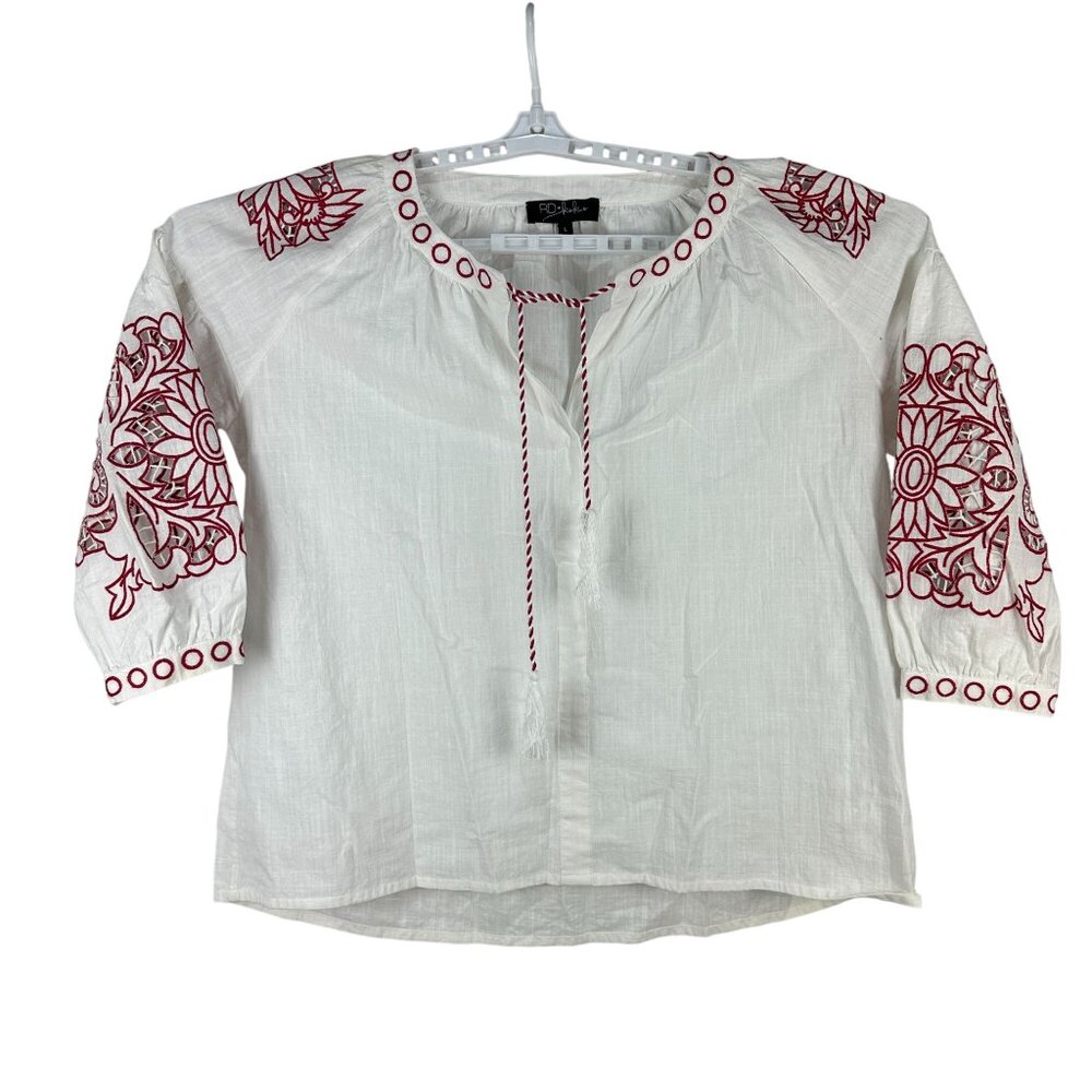 RD & Koko Womens Embroidered White & Red Blouse Size L